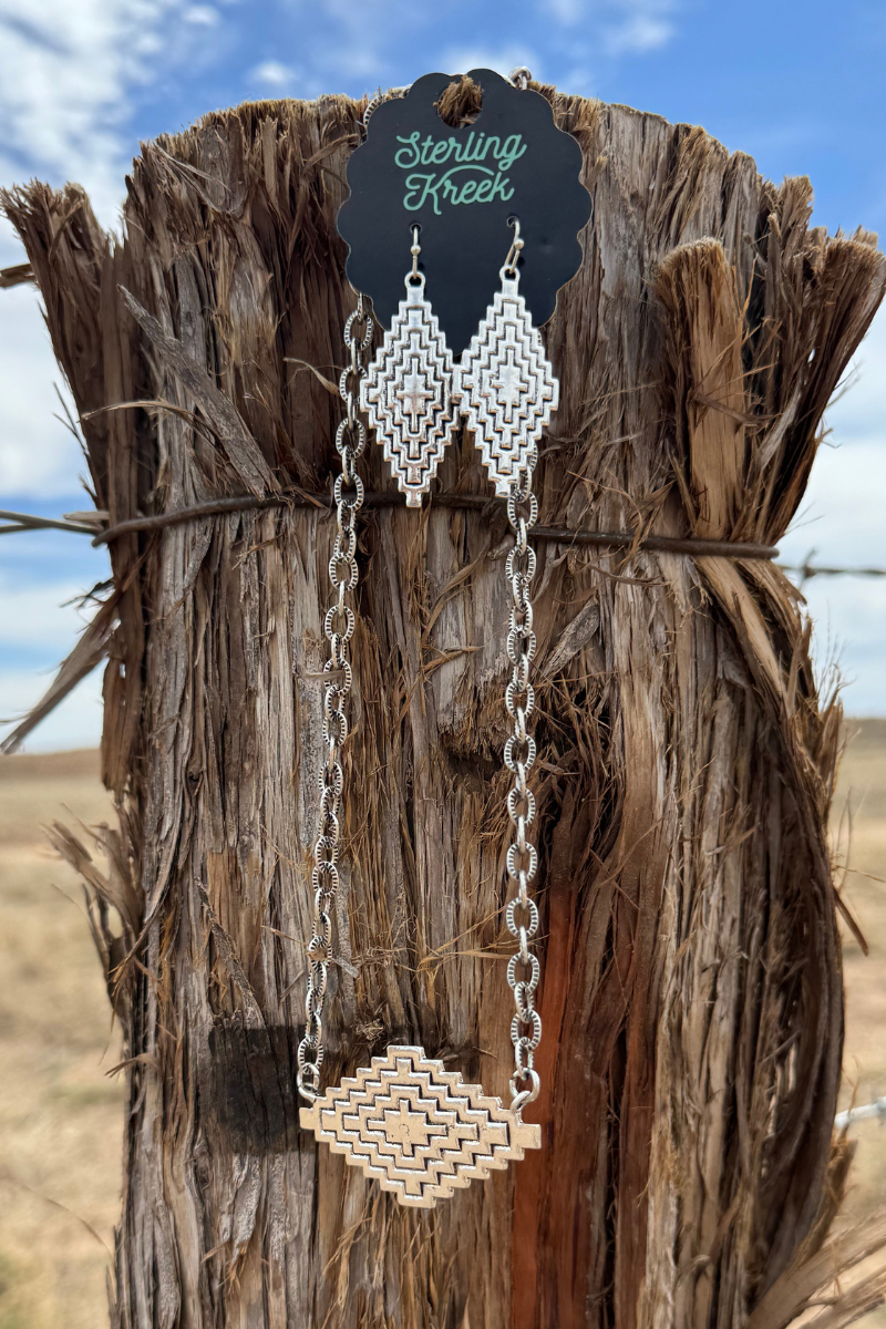 Southwestern Cross Necklace | Western Silver Chain Necklace with Copper Aztec Pendant | Boho Western Jewelry for Women