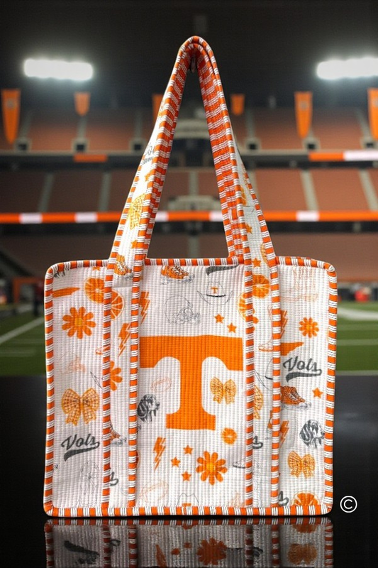Tennessee Volunteers Quilted Tote Bag | Orange & White Game Day Purse | Vols Stadium Tote | Cute SEC Football Bag