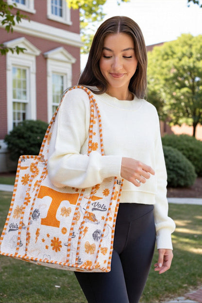 Tennessee Volunteers Quilted Tote Bag | Orange & White Game Day Purse | Vols Stadium Tote | Cute SEC Football Bag