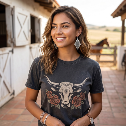 Southwestern Cross Dangle Earrings – Silver Aztec Western Cowgirl Earrings