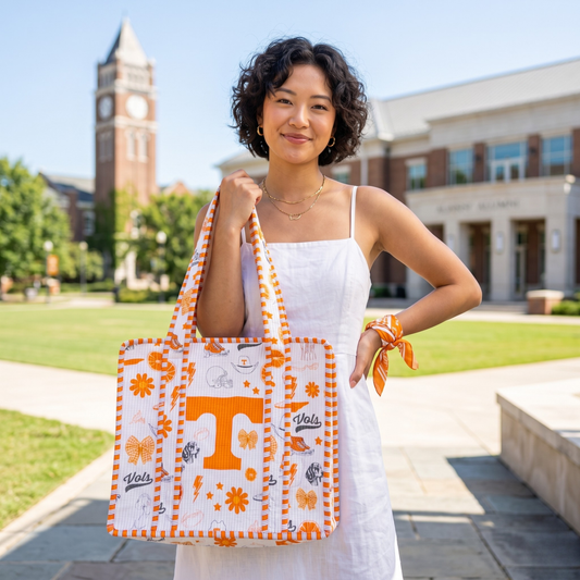 Tennessee Volunteers Quilted Tote Bag | Orange & White Game Day Purse | Vols Stadium Tote | Cute SEC Football Bag